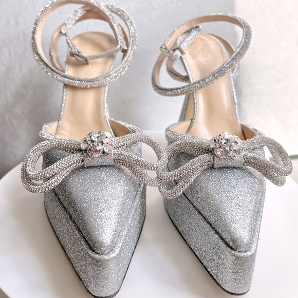 🌺MACH & MACH 🌺 Double Bow Platform Pump Silver Glitter Size: 38 - Picture 11 of 15